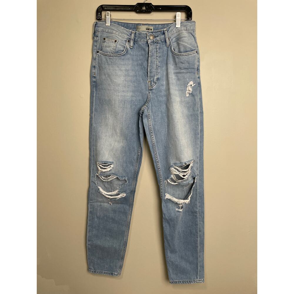 Topshop Tall Distressed Light Wash Tapered Slim Moto Jeans 100% Cotton Men's 28
